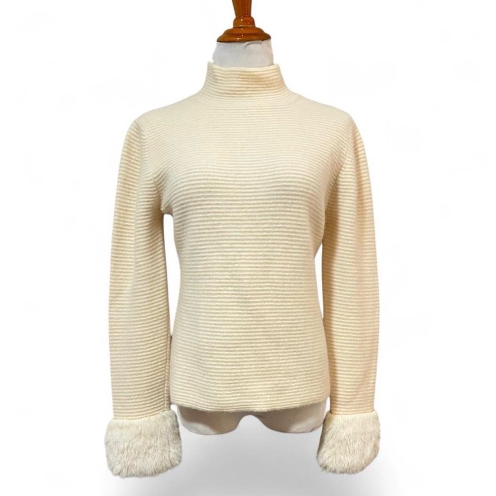 1. State Cream Turtleneck Sweater with Faux Fur Cuffs